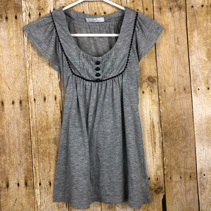 Charlotte Russe Grey Ruffled Sleeve T-Shirt